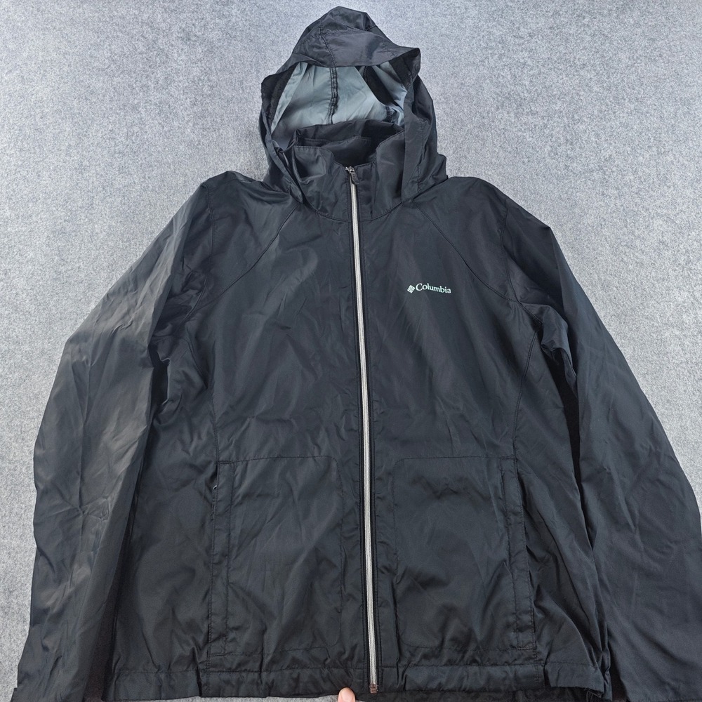 Columbia Windbreaker Jacket Adult XL Black Hooded Full Zip Lightweight Outdoor